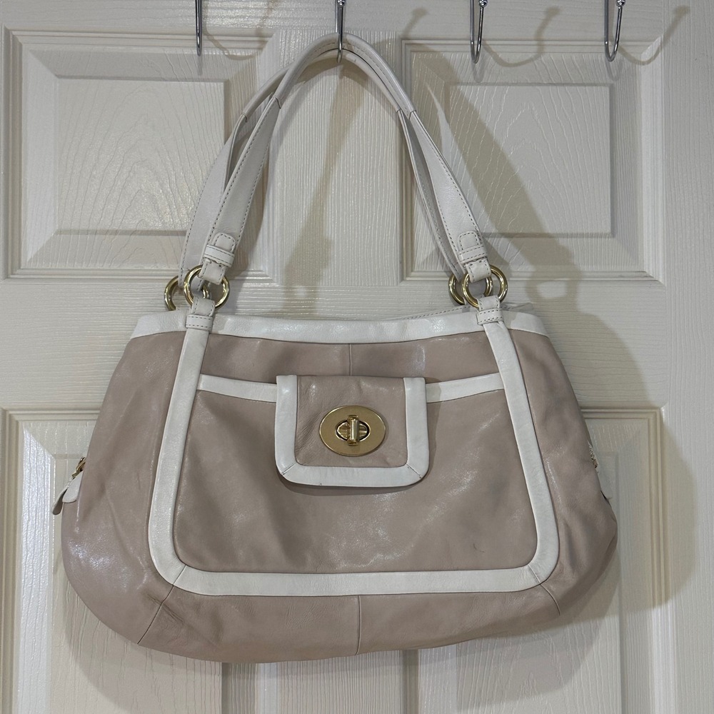 Coach Kristin Leather Shoulder Bag Beige 12602